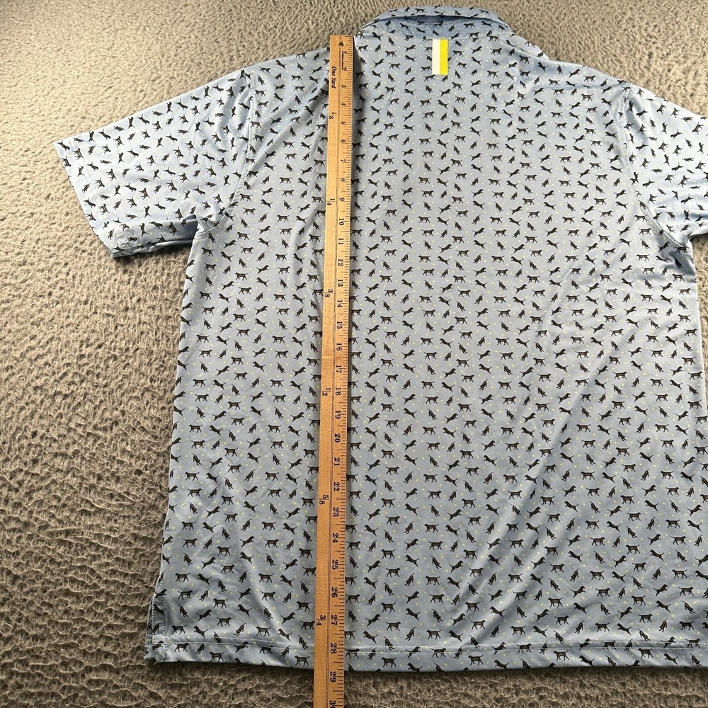 Rhoback The Lab Polo Shirt Mens L Dog Print Performance Light Blue Stretch - Picture 7 of 10